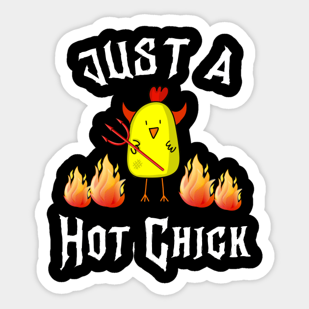 Just a Hot Chick Funny Halloween Babe Chicken Devil Sticker by HuntTreasures